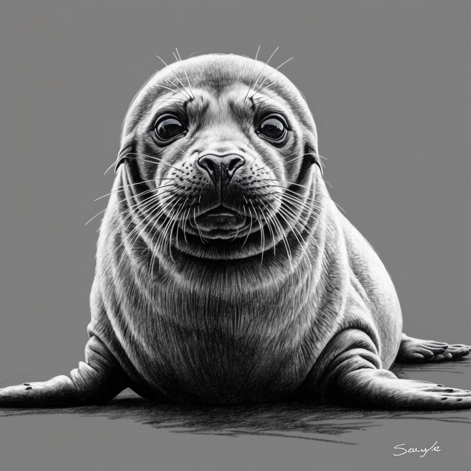 Create a black and white charcoal-style portrait of Seal, capturing a soulful expression and a sense of introspection. The drawing should have a half-finished look, with evident strokes that add to the emotional depth of the piece.