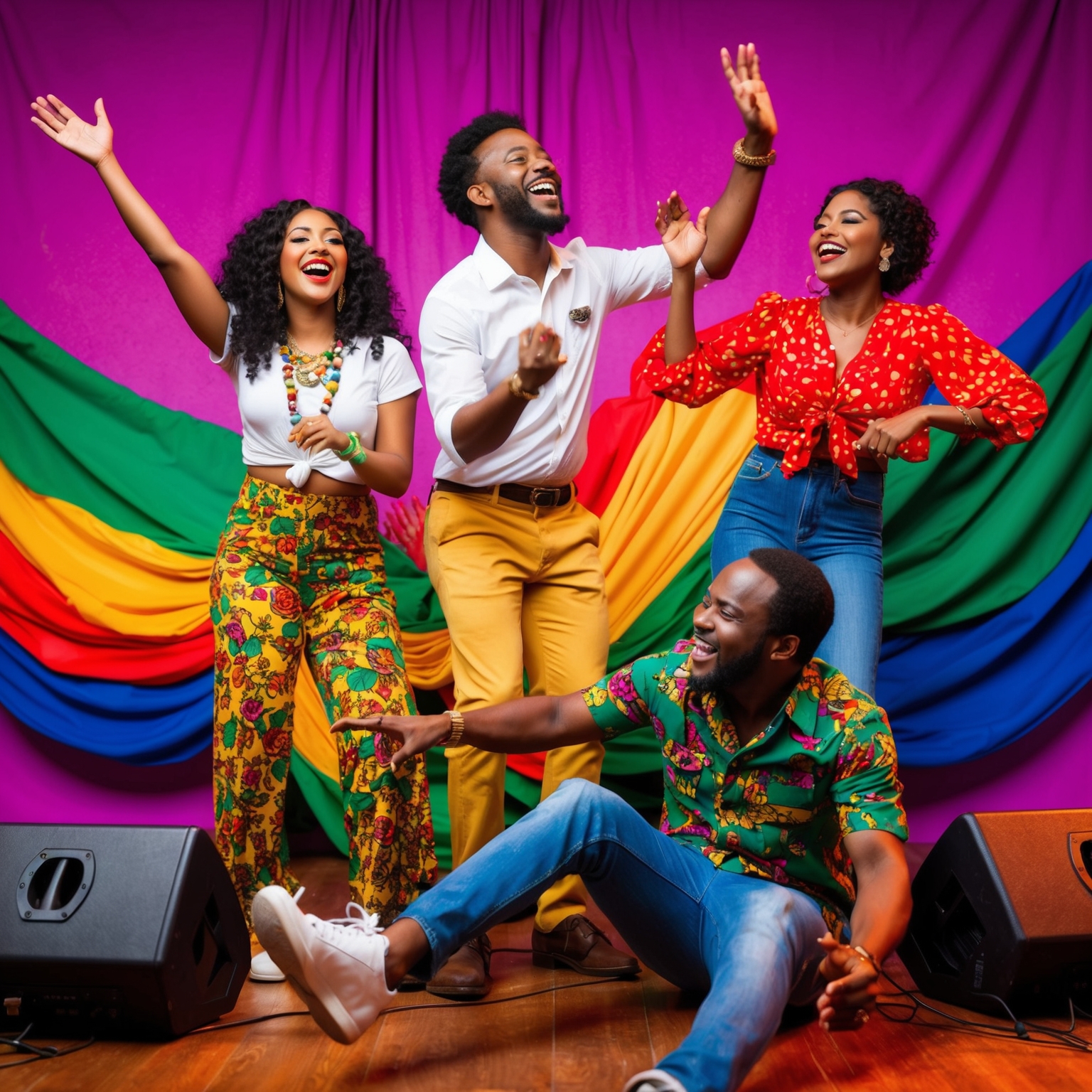 A vibrant depiction of musical energy and romantic allure, capturing the essence of reggae beats and playful storytelling, set against a colorful backdrop symbolizing charm and confidence. Include elements of lyrical creativity and audience engagement in a lively scene.