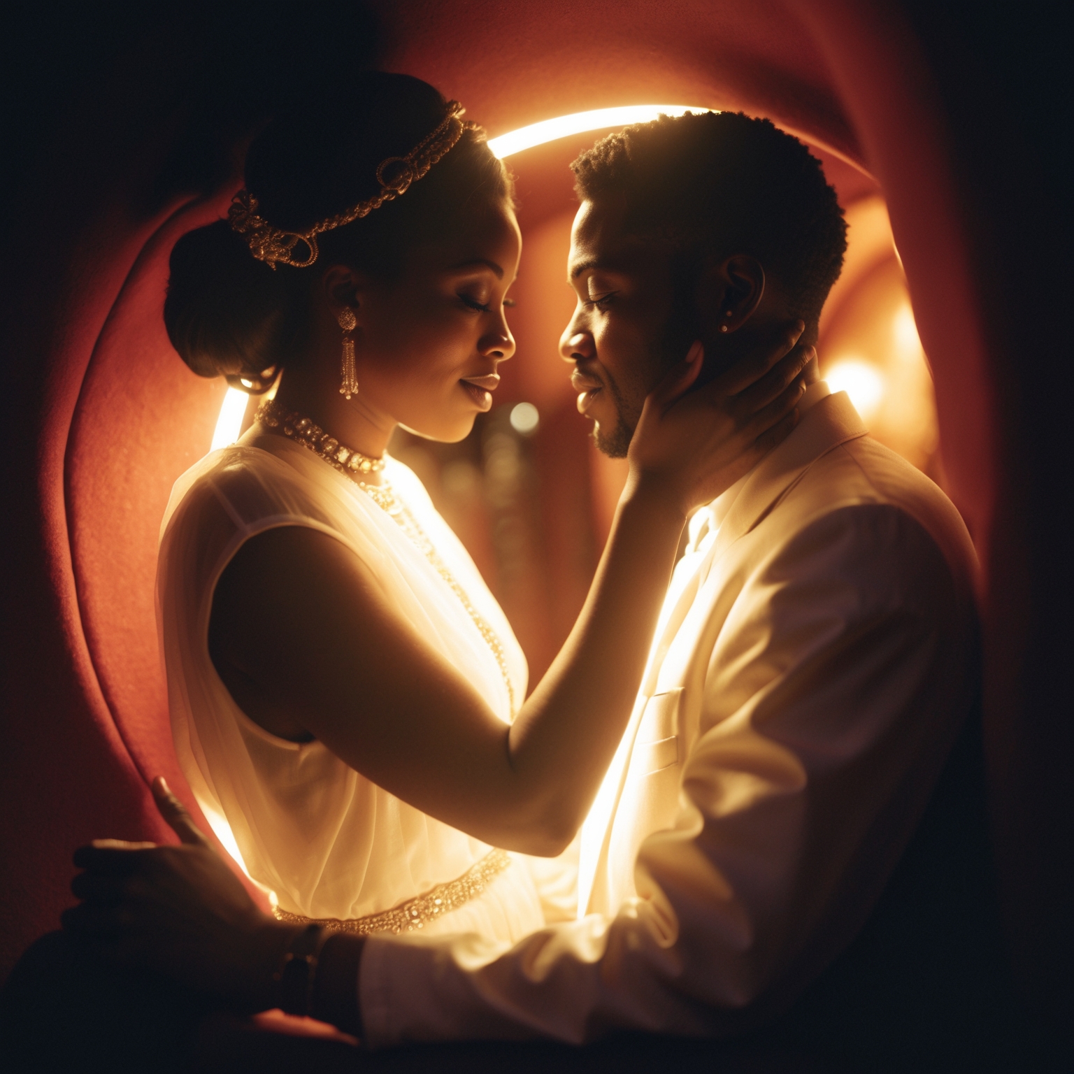 An artistic rendition capturing the essence of romantic desire and passion, evoking a sense of exclusivity and personal connection. The scene might depict two figures in an intimate setting, surrounded by soft, ambient lighting that symbolizes the warmth of emotional bonds. The visual style should reflect a 1990s R&B vibe, encapsulating the timeless nature of love conveyed through music.