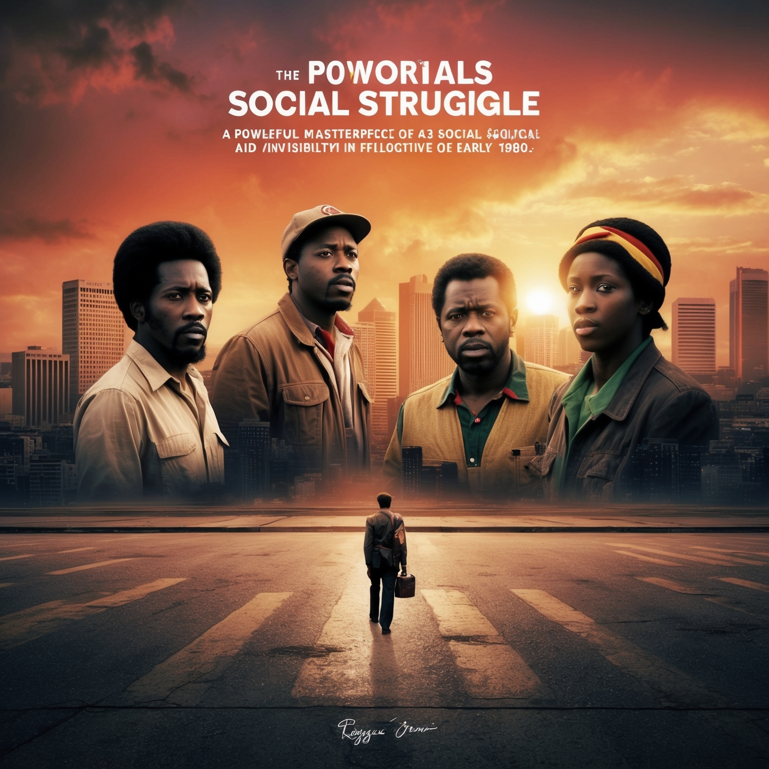 A powerful image depicting the themes of social struggle and invisibility, reflective of the early 1980s. The composition should focus on portrayals of overlooked individuals in a symbolic cityscape, indicating economic disparity and societal neglect, with a warm, reggae-inspired color palette to echo the song