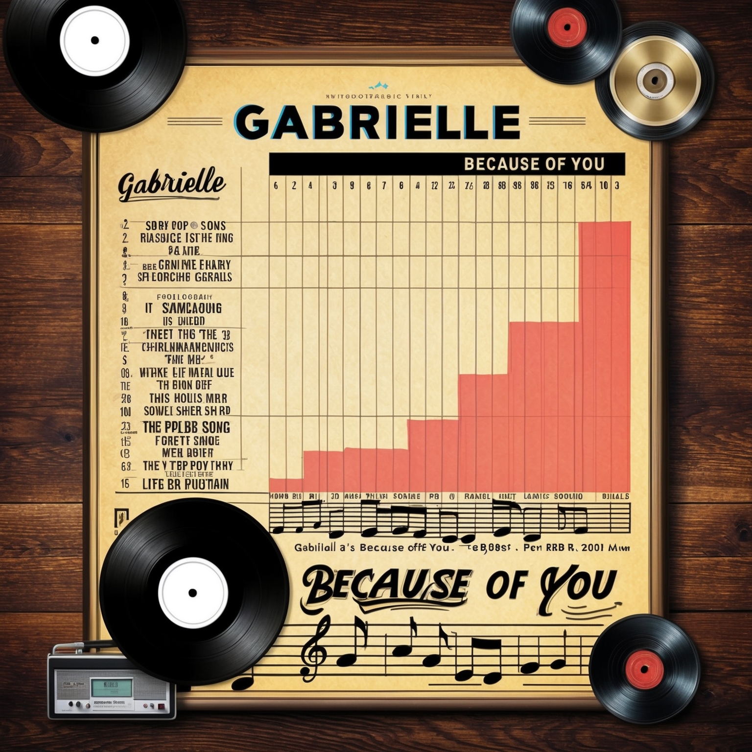 Illustration of a vintage music chart with Gabrielle