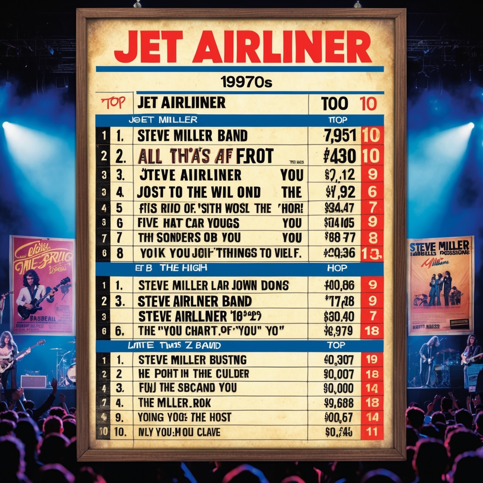 A vintage billboard chart from the 1970s highlighting 